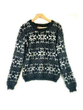 Celsius Premium Women's Eyelash Fuzzy Pullover Black Sweater Size M